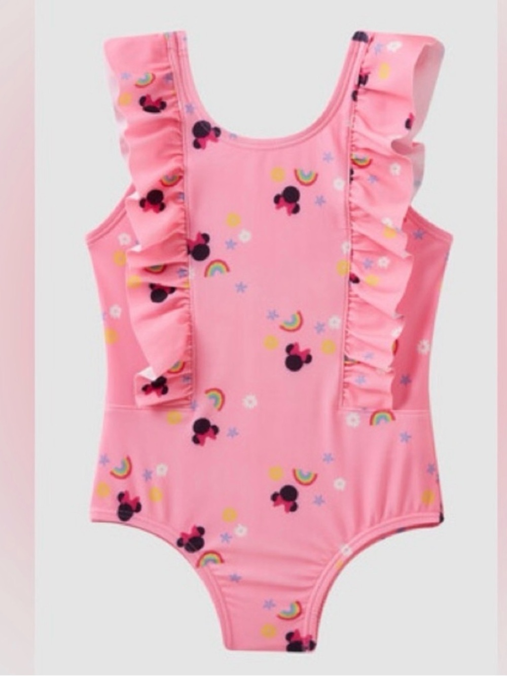 GAP Pink Ruffle One-Piece Swimsuit with Rainbow & Minnie Prints